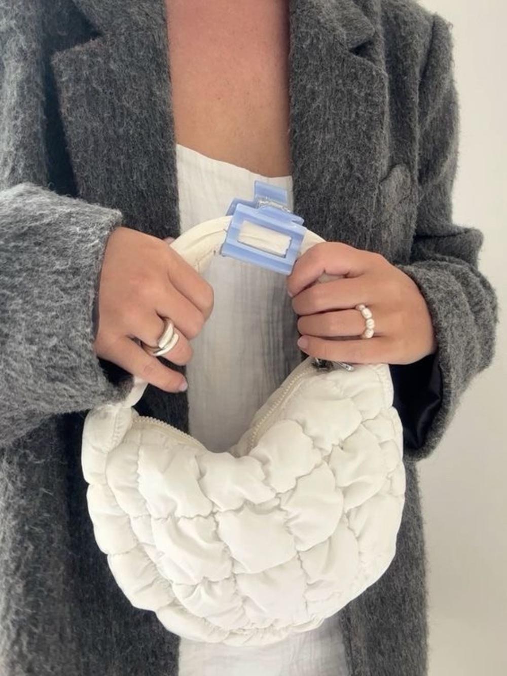 wild fable White Quilted Hobo Bag with Light Blue Clasp